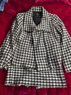 Talbots Black & White Houndstooth Wool-Blend Coat with Skirt
